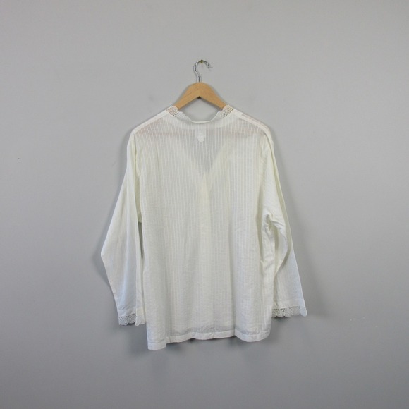 Celestine Pajama Set Women White Striped 100% Cotton Lace Trim Lounge Vtg 252 - Picture 5 of 16